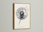 The image showcases a dandelion artwork in a gold frame. The gold frame adds a touch of luxury and elegance. The frame elevates the artwork. The gold frame creates a glamorous display. It is ideal for adding a sophisticated touch to your home decor. The gold frame makes a statement.