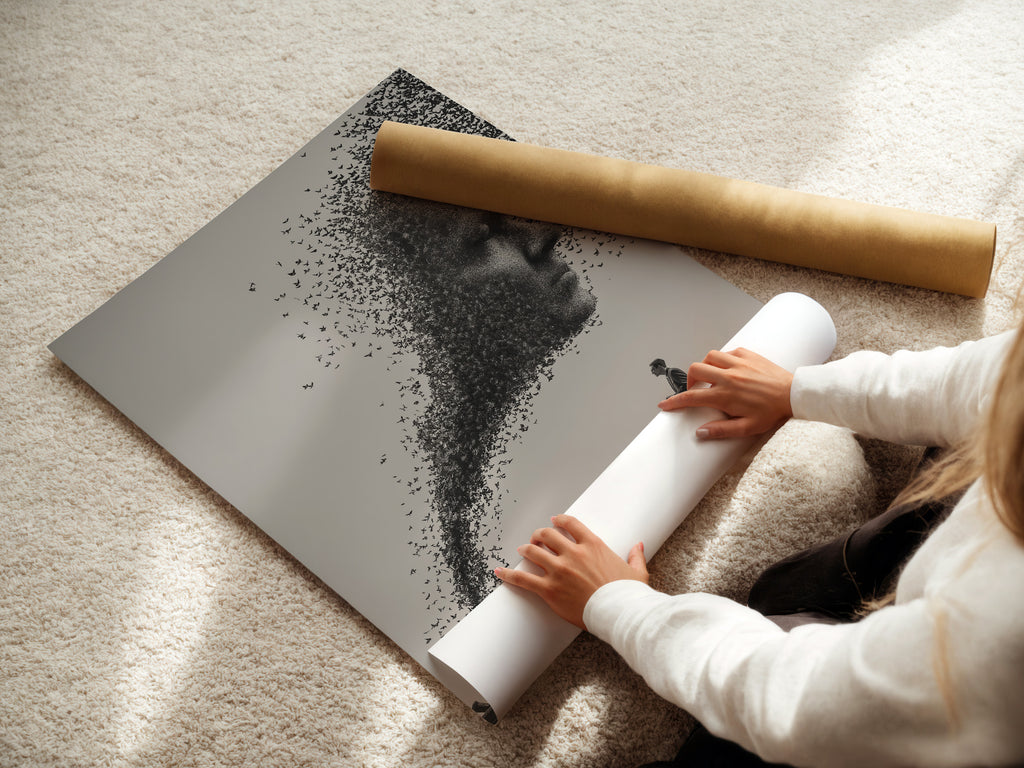 Surreal Birds Flying Wall Art - Black White Photography Print, Minimalist Home Decor, Modern Abstract Poster, Nature Art