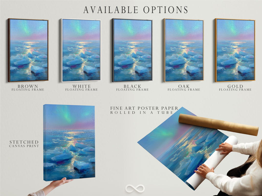 Explore the available options for displaying your favorite artwork. Choose from a stretched canvas print. Select fine art poster paper. Consider a floating frame. Each option offers a unique way to showcase and enjoy the artwork. Find the perfect match for your style and space.