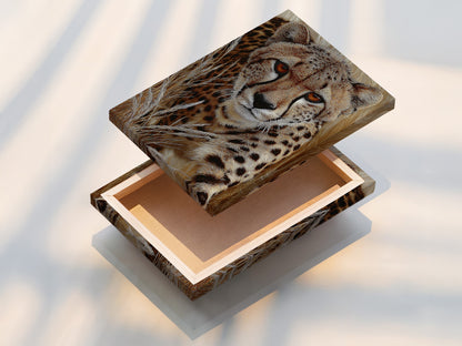 A stretched canvas print of the cheetah portrait. This ready-to-hang artwork is perfect for any space. The stretched canvas gives the artwork a gallery-quality look. This is a great option for easy and impactful wall decor.