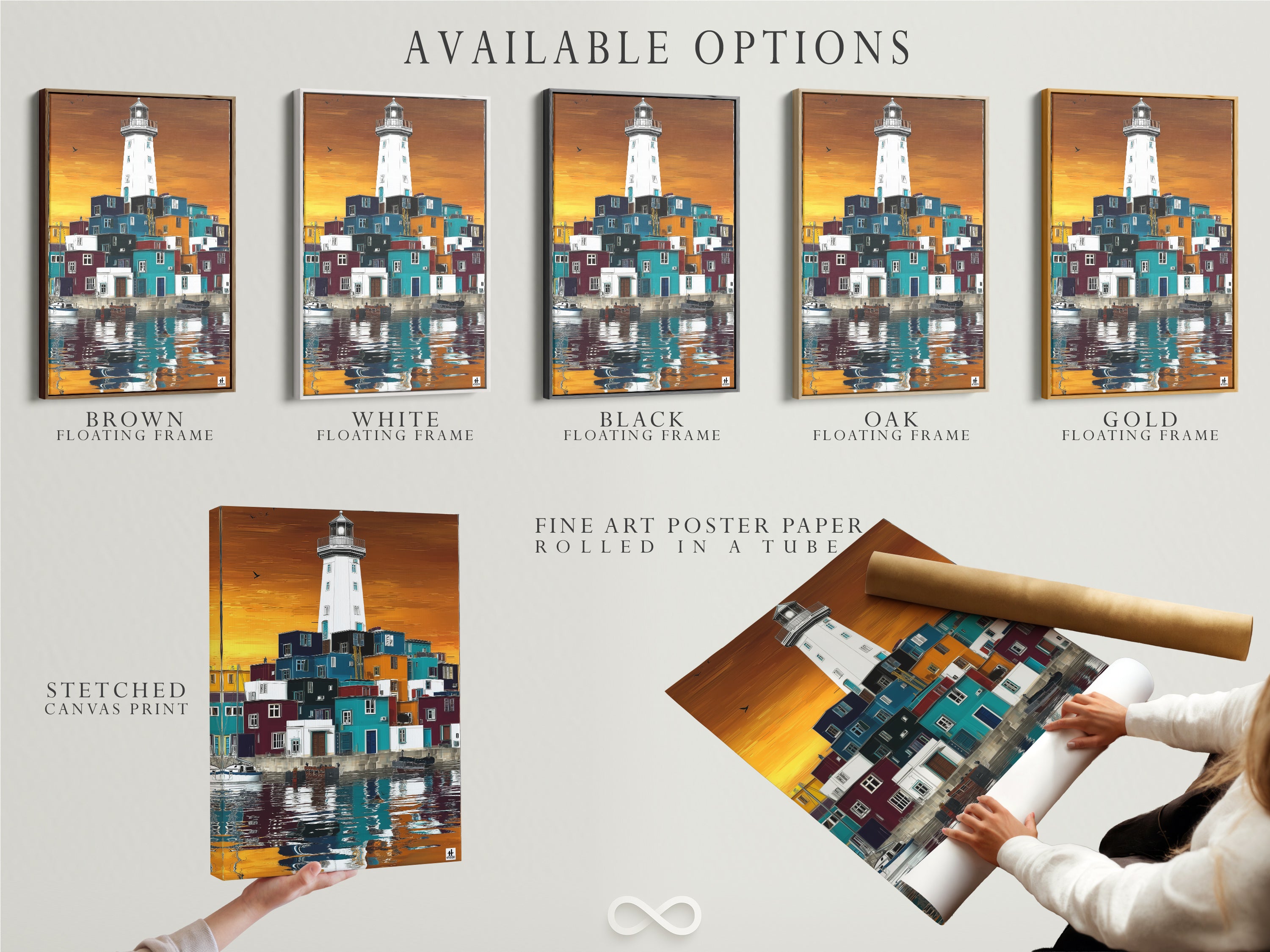 Available options include a stretched canvas print fine art poster paper and floating frame. Choose the perfect presentation for your coastal lighthouse artwork. Customize your nautical wall art to fit your style. Explore the possibilities and transform your space.