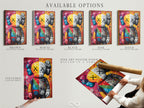 Available options for the KAWS Companion artwork. Choose from a stretched canvas print fine art poster paper or a floating frame. The street art canvas suits any style. Pop art graffiti poster for designer art lovers.
