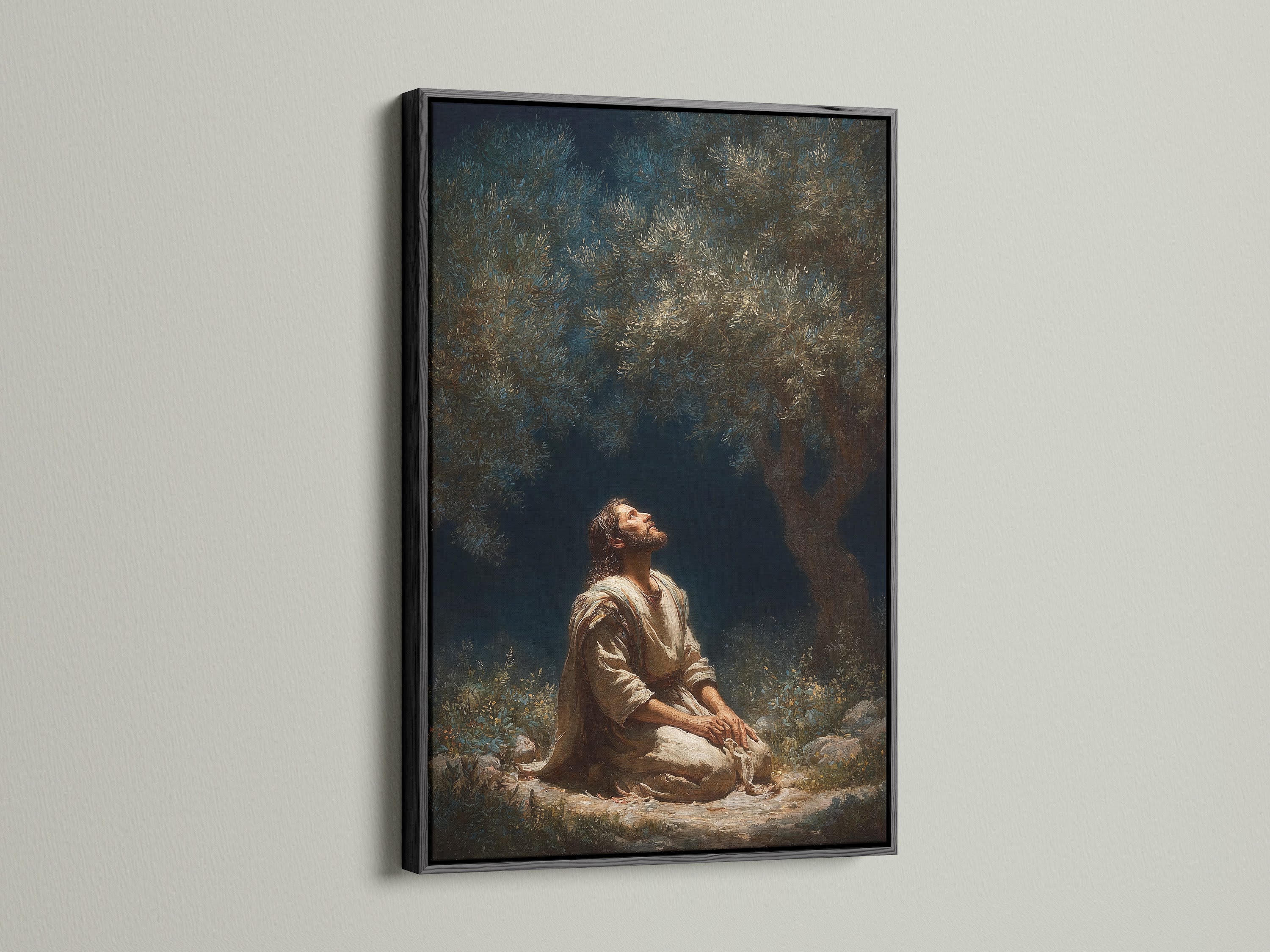 This artwork is framed in black. It provides a bold and striking contrast. The black frame adds drama and sophistication. Perfect for contemporary spaces. Make a statement with this captivating artwork. The frame is a sleek black color.