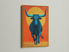 Admire this elegant teal bull artwork displayed in a luxurious gold frame. This modern canvas art elevates farmhouse decor. Its southwestern charm enriches any space. This animal artwork is a statement piece for your home decor. A perfect blend of western art and modern style.