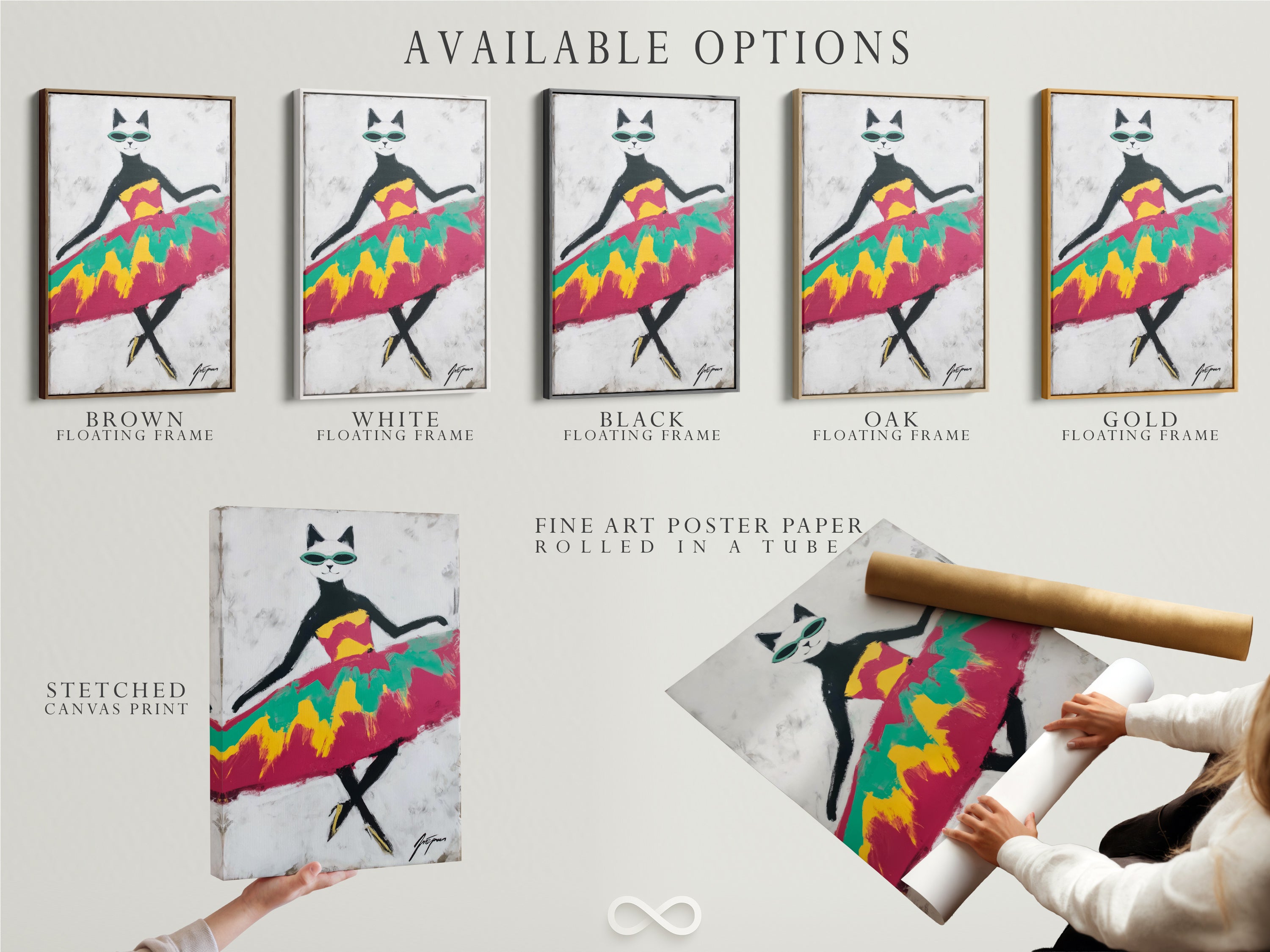 Available options include stretched canvas print fine art poster paper and floating frame. Customize your Cool Cat Art Print. Select the perfect retro sunglasses wall art. The colorful abstract animal canvas suits any style. Choose your preferred format now.