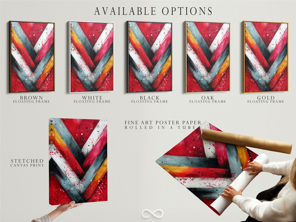 Explore our available options: stretched canvas print fine art poster paper and floating frame. Customize your artwork to match your style. Find the perfect medium for your abstract and geometric wall art. Elevate your decor today.