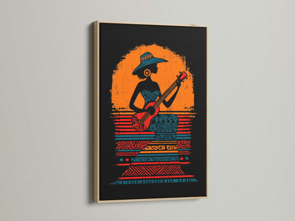Afrikaanse muzikant kunstprint - tribale gitarist wanddecoratie, etnische muziekposter, culturele kunst, boho woondecoratie cadeau