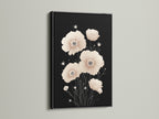 Beige Poppy Flower Artwork in a Black Frame. The black frame creates a striking contrast with the neutral tones of the floral artwork. Perfect for adding a touch of contemporary elegance to your walls. This minimalist print is a stylish choice for bedroom or living room art.
