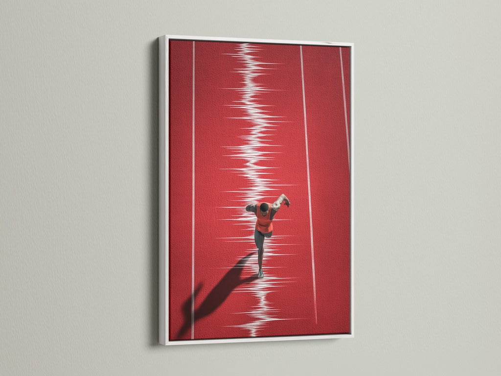 Artwork of a runner in a white frame. A white frame provides a clean modern look. It allows the artwork to stand out. This frame complements any interior style. Explore our collection of white-framed art.