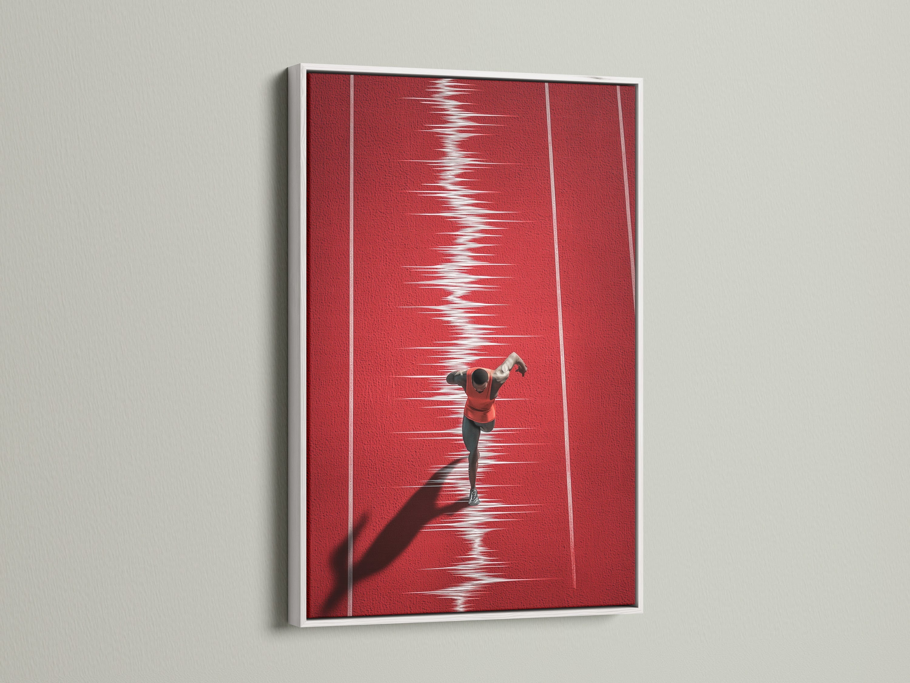 Artwork of a runner in a white frame. A white frame provides a clean modern look. It allows the artwork to stand out. This frame complements any interior style. Explore our collection of white-framed art.