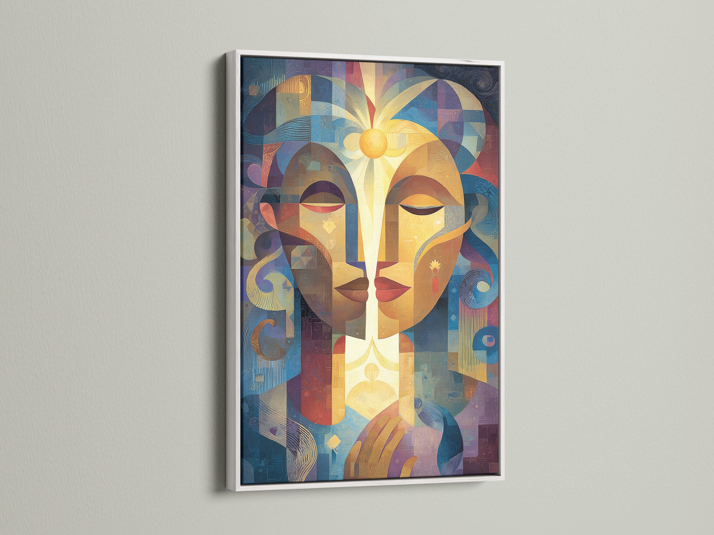 The white frame provides a clean modern look. The artwork is enhanced by the crisp white border. White frames offer versatility to any art style. They create a gallery-like display in your space. Get your art professionally framed.