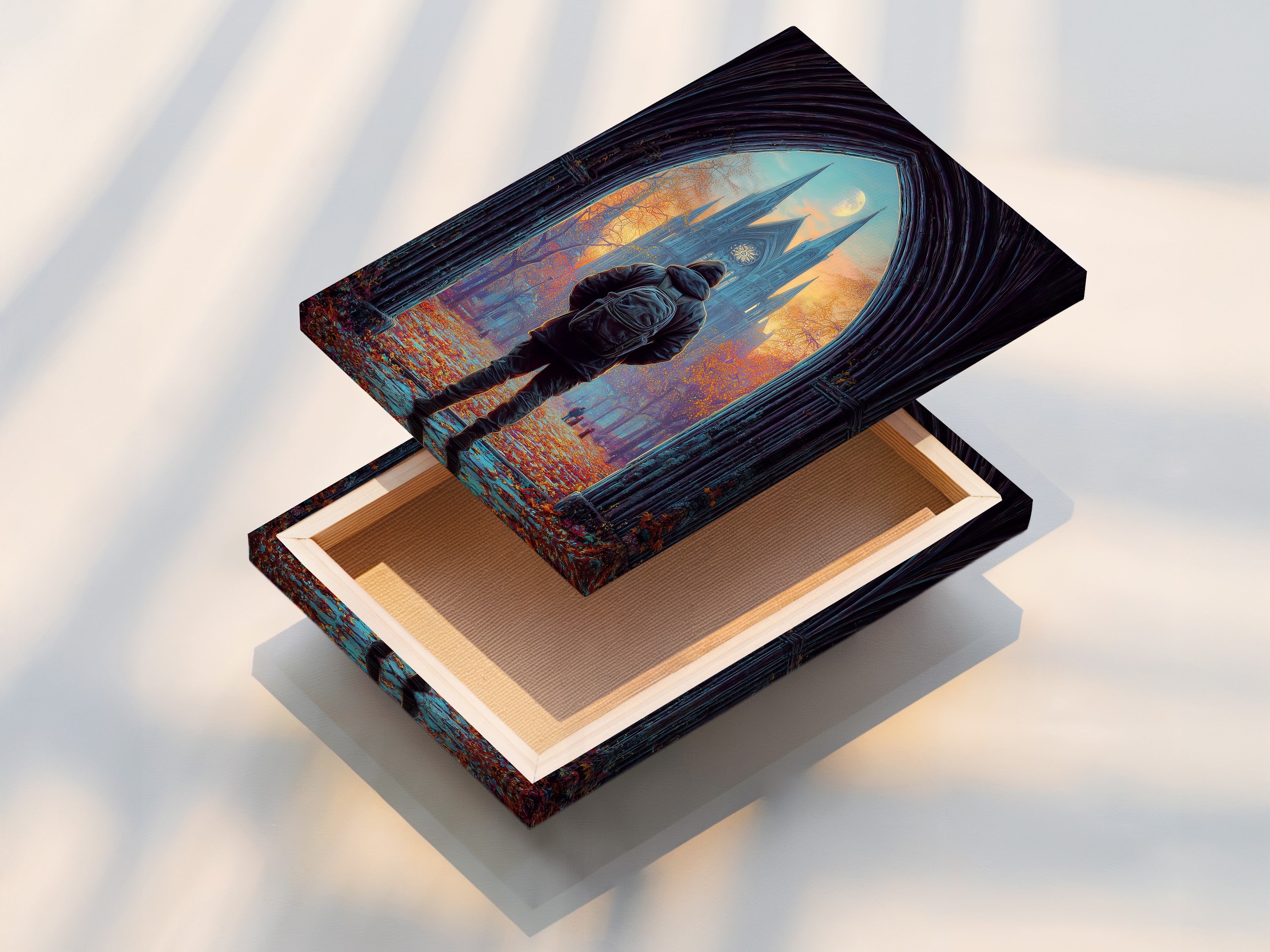 Experience the beauty of a stretched canvas print. This cathedral print is ready to hang. It offers a gallery-quality look for your home. Perfect for gothic wall art enthusiasts. Enhance your space with this architecture art piece. Enjoy the vibrant colors of the autumn landscape.