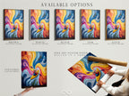 Available options for the kayaking abstract river artwork. Choose from a stretched canvas print fine art poster paper or a floating frame. Customize your artwork to perfectly match your personal style and decor preferences.