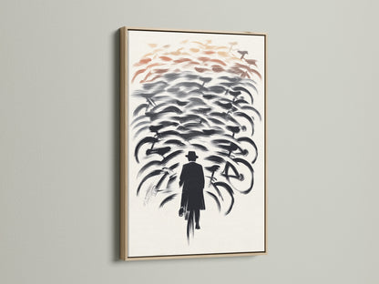 Elevate your space with this oak framed bicycle art. Showcasing a cyclist artwork this cycling print is a modern art statement. Perfect for office wall decor or a unique home art piece. This bikes wall art adds sophistication.