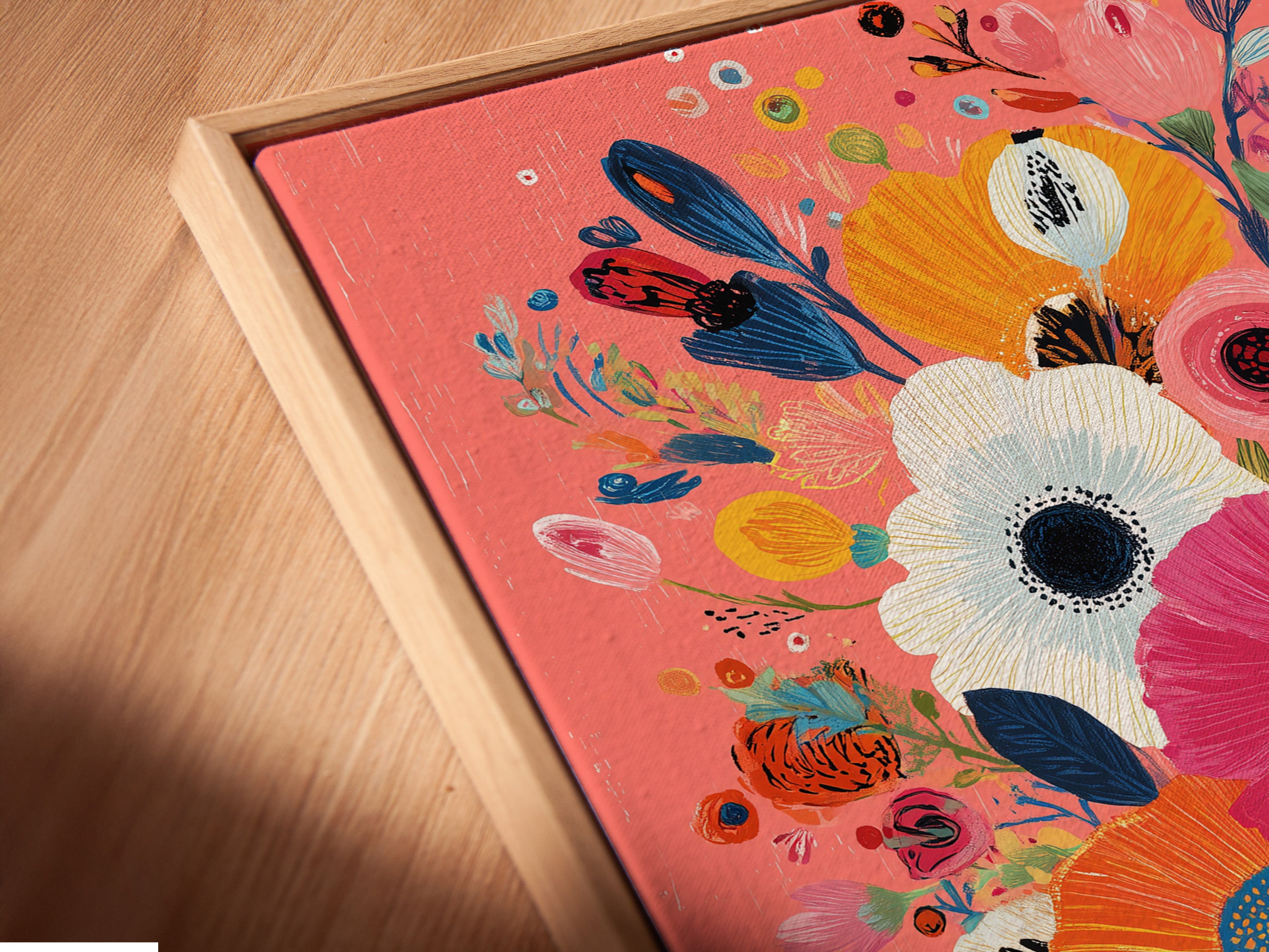 Colorful Floral Bouquet Art Print - Vibrant Flowers in Blue Vase Wall Art, Modern Botanical Poster, Pink Coral Home Decor