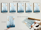 Available options include stretched canvas print fine art poster paper and floating frame. Choose the perfect format for your birch tree artwork. Customize your Scandinavian style nature poster today.