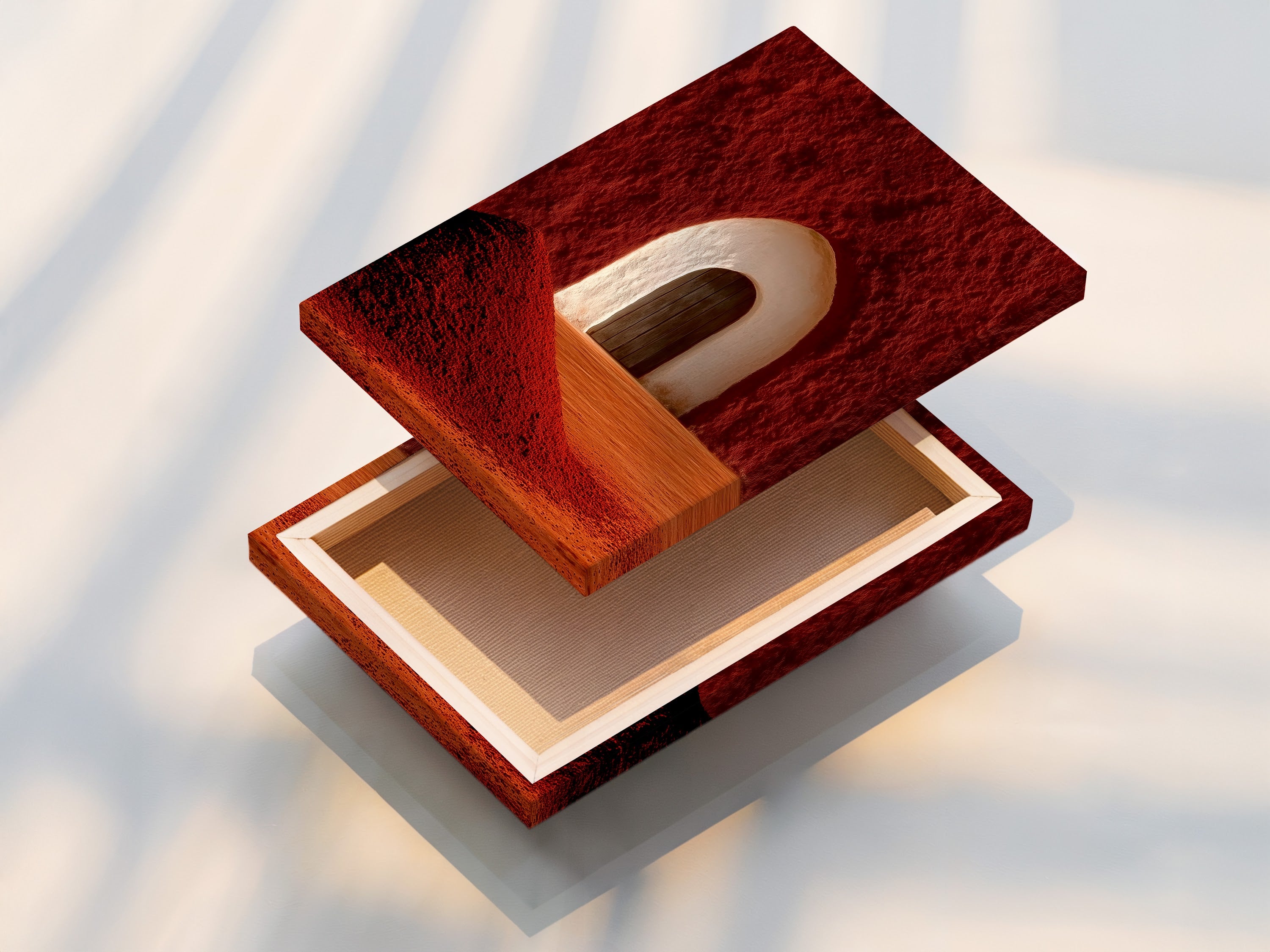 A stretched canvas print of the desert arch artwork. This showcases its vibrant colors and textures. This modern southwest decor is ready to hang. Perfect for adding warmth to living rooms or bedrooms. It will elevate any space.