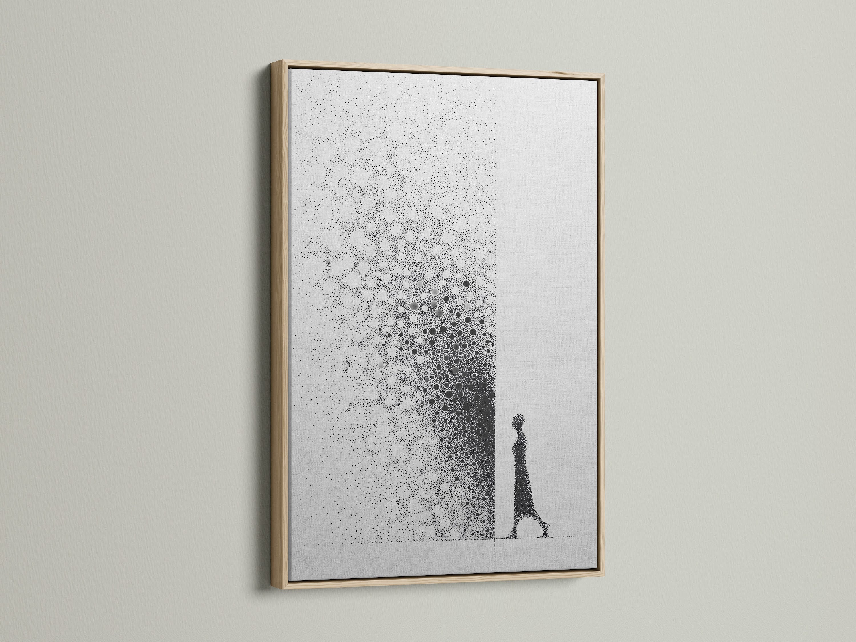 An oak frame enhances this artwork. The natural wood grain adds warmth. It brings a touch of rustic elegance to any space. This frame highlights the art. It provides a classic presentation