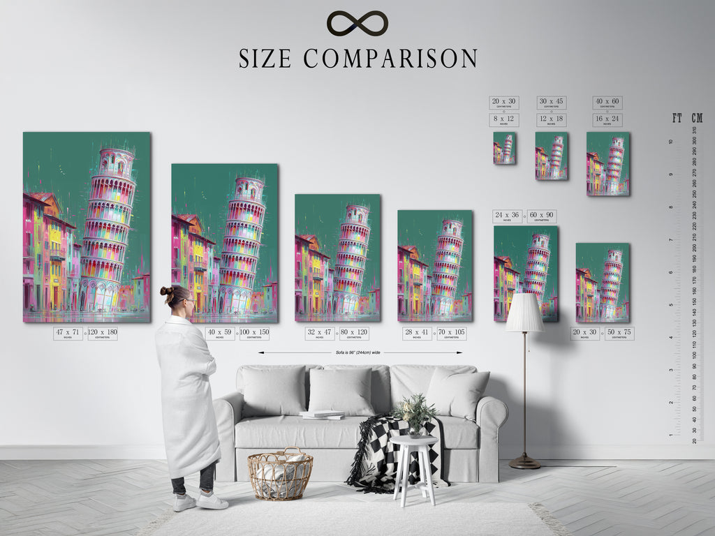 An interior size comparison chart helps visualize artwork dimensions. See how our prints fit in various spaces. Plan your wall art arrangement with confidence. Use our chart for the perfect fit.