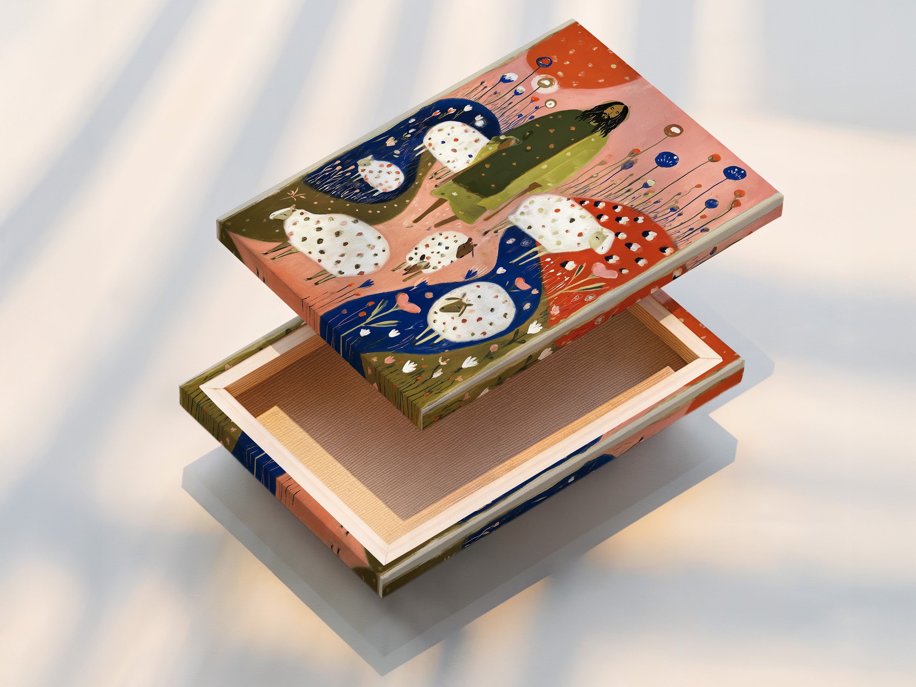 A close up of a stretched canvas print. The canvas is tightly stretched and ready to hang. Stretched canvas prints offer a gallery-quality look. They are perfect for showcasing artwork without additional framing.