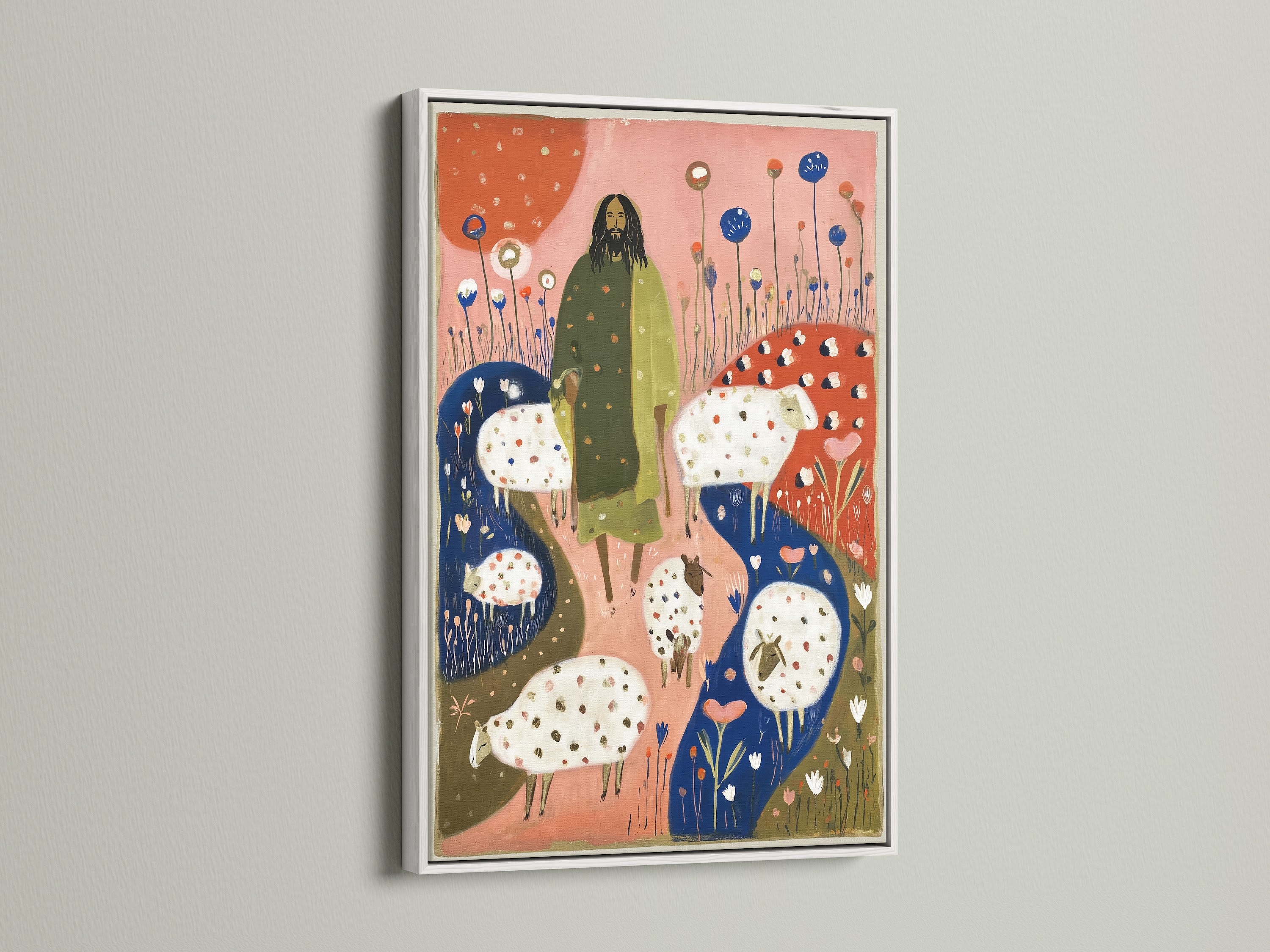 Artwork displayed in a sleek white frame. The white frame offers a clean and modern look. This frame is versatile and complements various art styles. It enhances the artwork making it a focal point in your space.