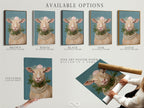 Explore available options for whimsical sheep artwork. Choose between a stretched canvas print fine art poster paper or a floating frame. The floral crown and pearl necklace enhance this Country Wall Art for Nursery Wall Decor.