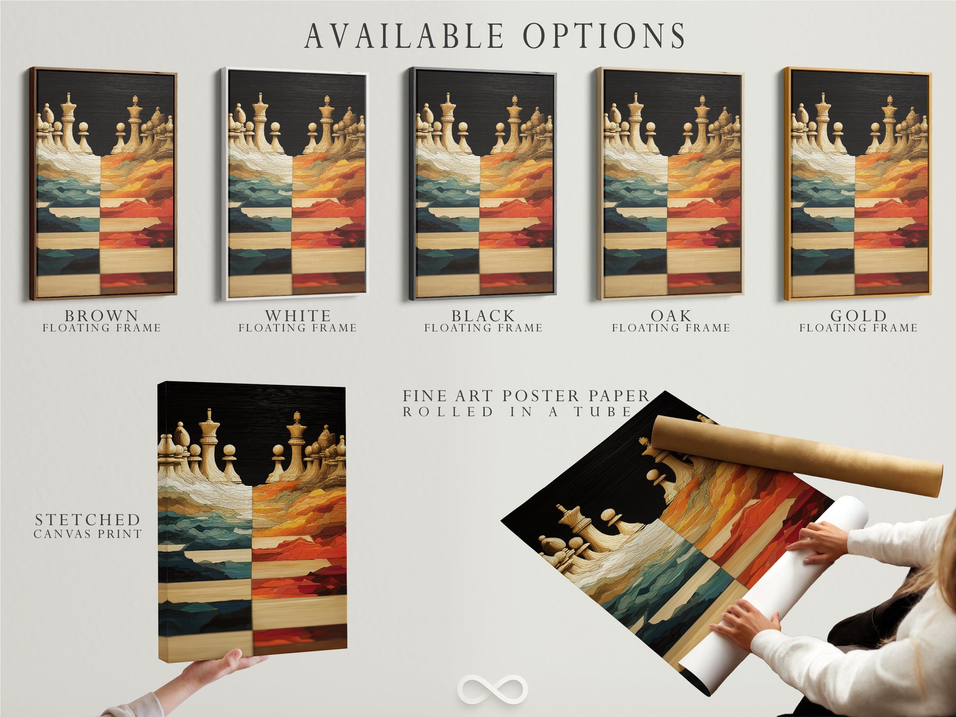 Available options include stretched canvas prints fine art poster paper and floating frames. Customize your chess art. Choose the perfect style for your modern board game artwork. Teal and orange hues.
