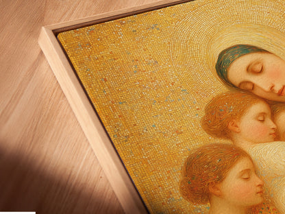 This is a close-up of a canvas print in a floating frame. The floating frame gives a modern look. It enhances the artwork. Canvas prints are a great way to display art. The frame adds depth.