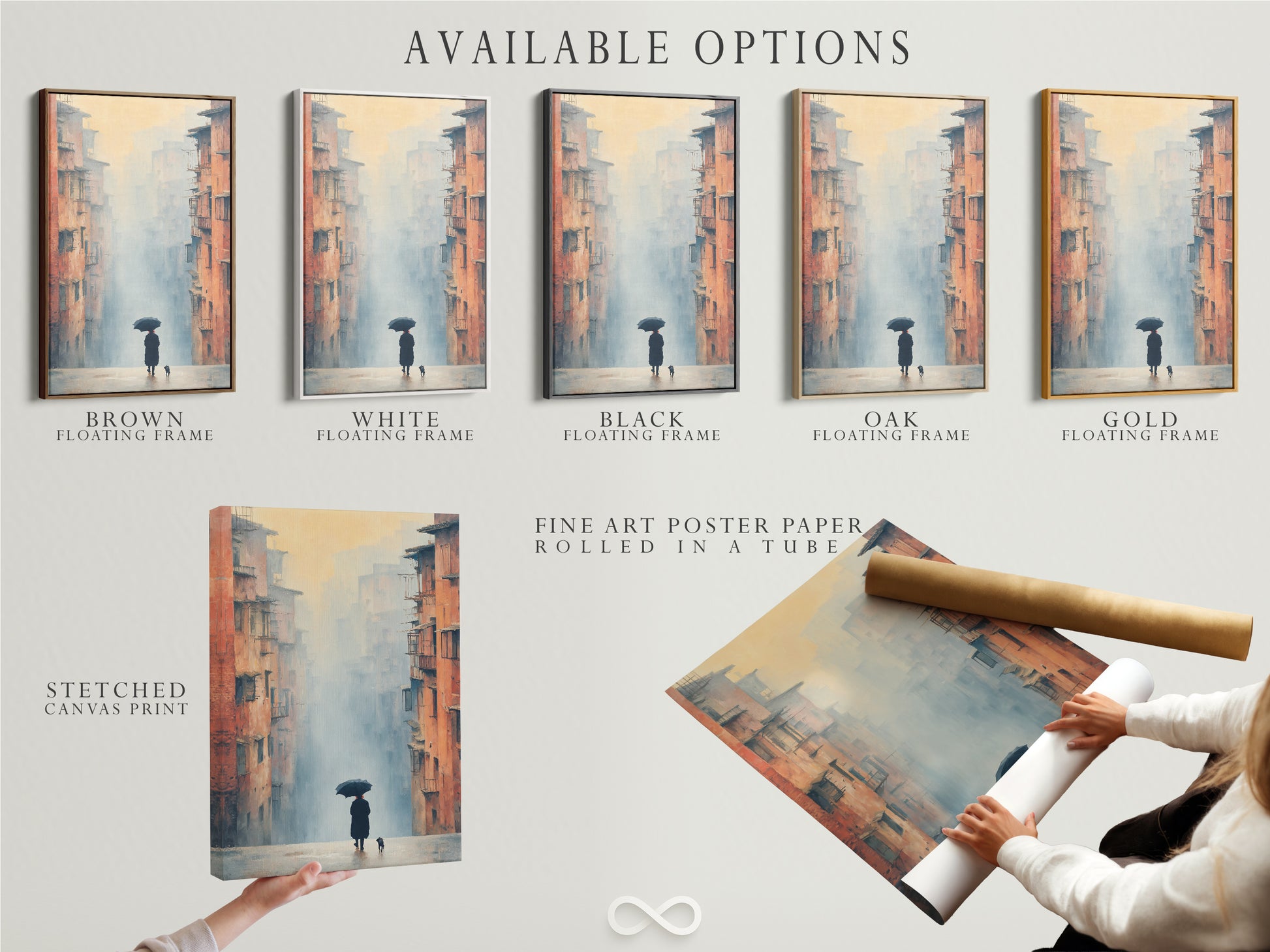 Explore available options for our misty cityscape artwork. Choose from stretched canvas prints fine art poster paper or floating frames to suit your style. Enhance your living room hallway or boutique with our urban canvas prints.