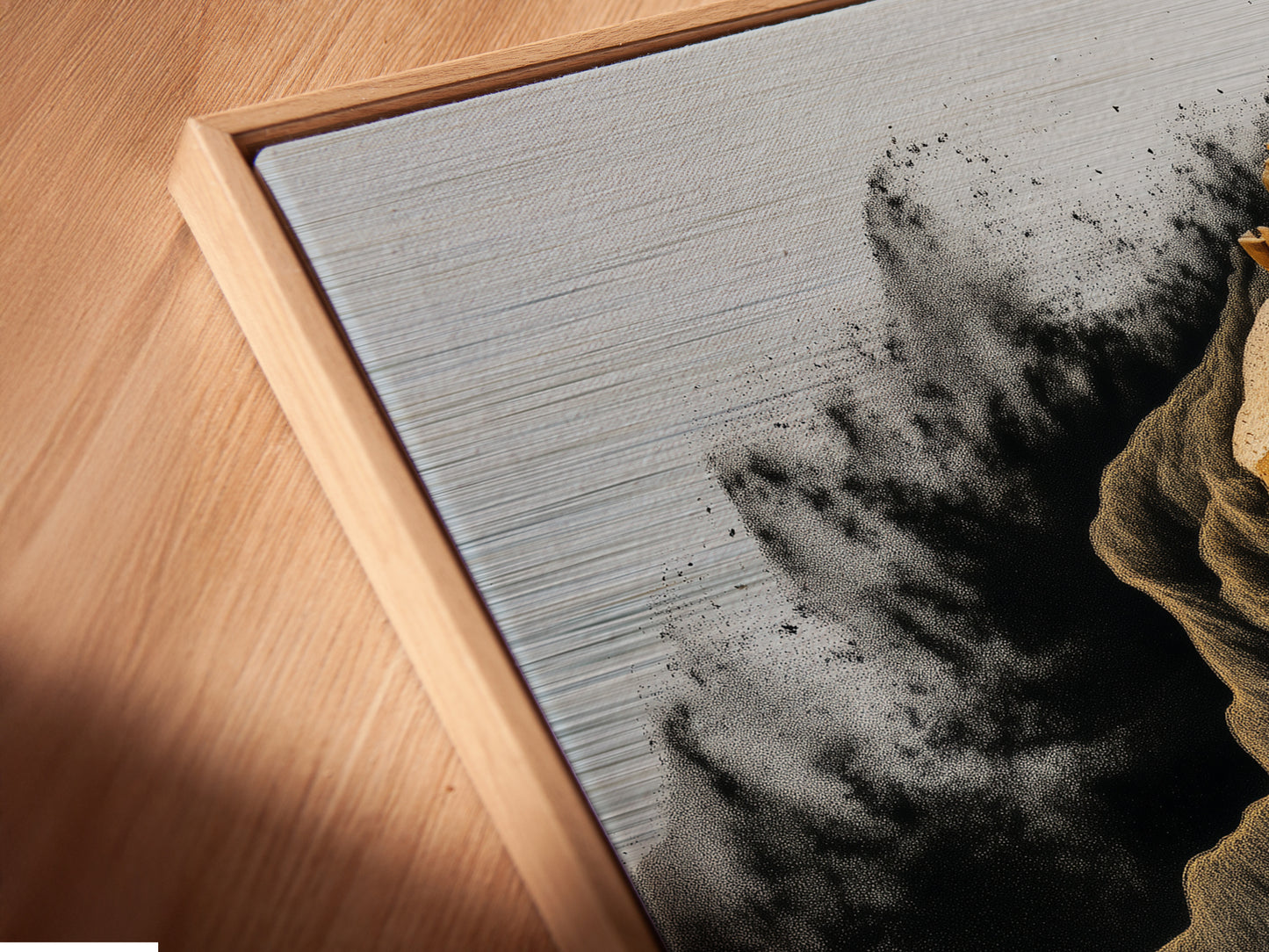 Get a close-up view of the canvas print in a floating frame. The abstract chess artwork enhances any space. This modern strategy artwork is ideal for creating a sophisticated and stylish interior. It is available now