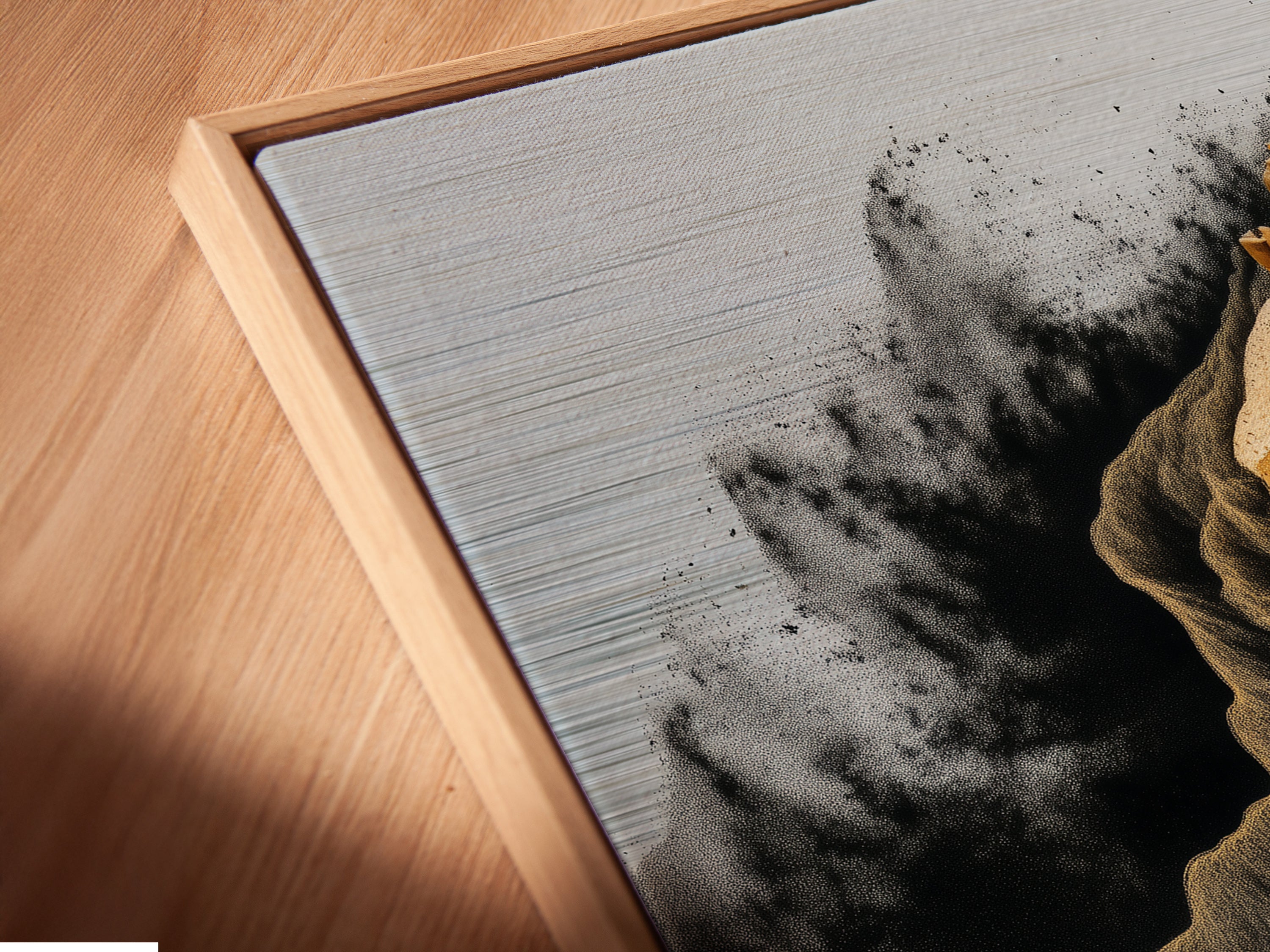 Get a close-up view of the canvas print in a floating frame. The abstract chess artwork enhances any space. This modern strategy artwork is ideal for creating a sophisticated and stylish interior. It is available now