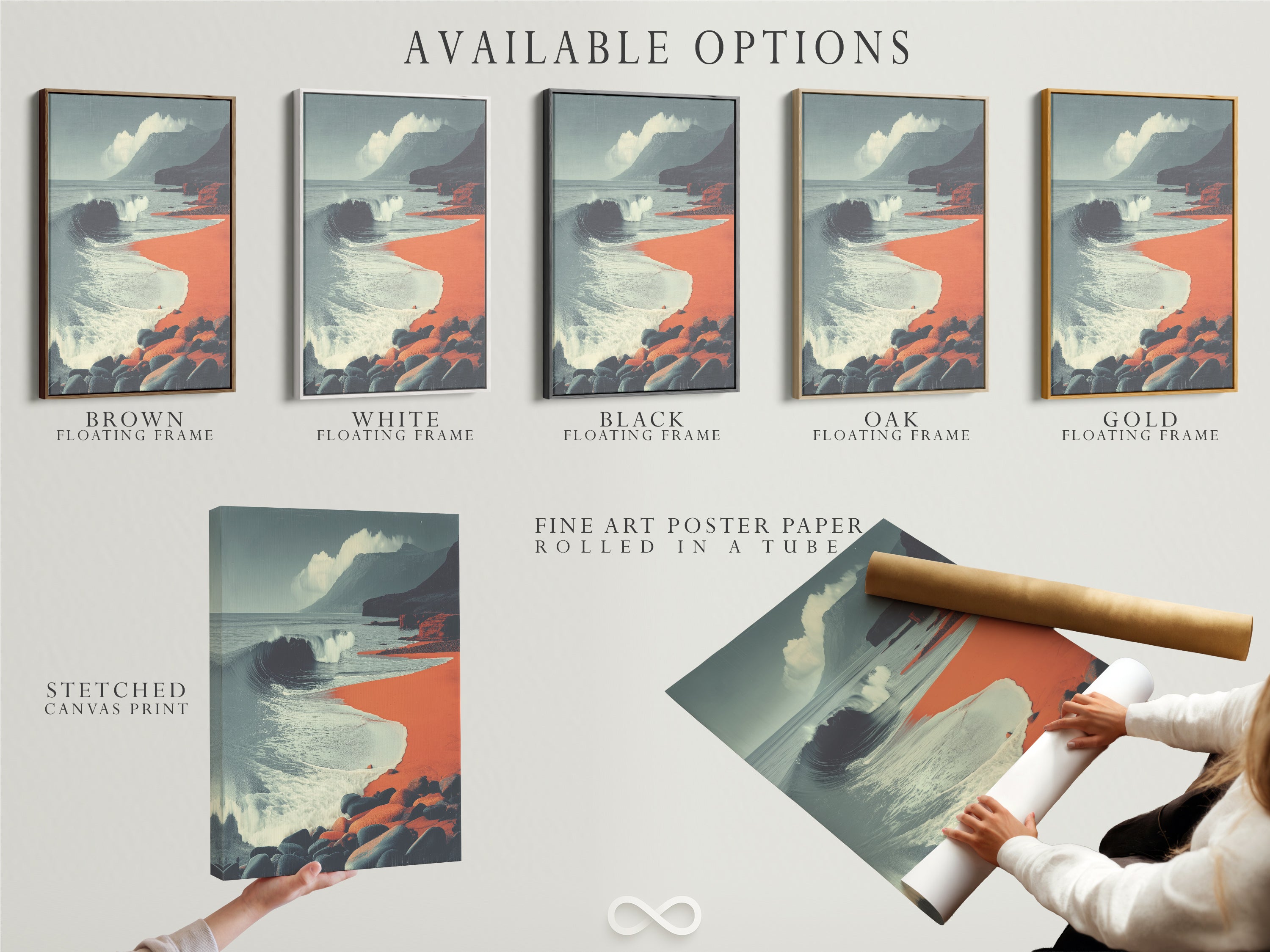 Available options for Coastal Wave art include stretched canvas print fine art poster paper and floating frame. Customize your artwork to match your style. Find the perfect option for your home or office artwork.