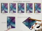 Explore the available options for abstract fluid art. Choose from stretched canvas prints fine art poster paper or a floating frame. The purple and teal bubble artwork is perfect for modern decor. Customize your piece to match your personal style. Transform your space with this contemporary art.