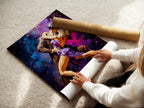 A woman is carefully rolling a fine art poster paper. The paper looks smooth. This ensures it is ready for framing. Discover our high-quality fine art posters. Get yours today. Enjoy museum-quality prints.