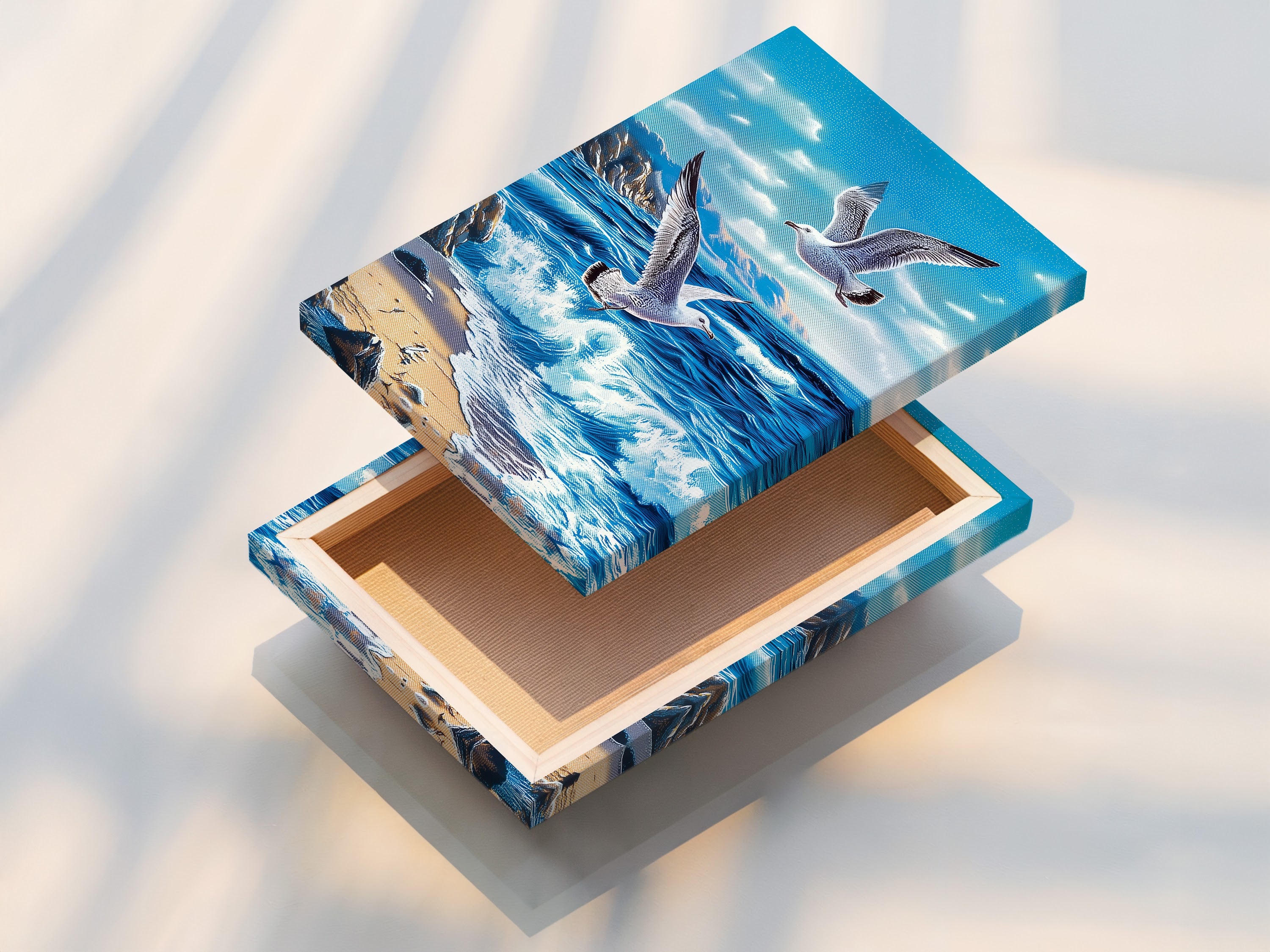 Stretched canvas print artwork. The artwork is stretched over a wooden frame creating a gallery wrapped appearance. The canvas print offers a textured look. It is ready to hang adding depth and dimension to any space.