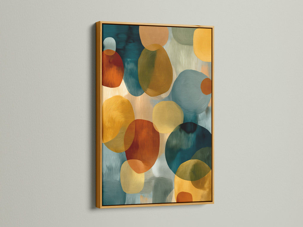 Abstract Circle Canvas Print - Modern Geometric Wall Art, Teal Orange Contemporary Artwork for Living Room Decor