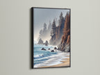 Coastal Scenery Canvas Print with a Black Frame. This seascape print offers a striking contrast with its black frame. Enhance your office wall art with this ocean view art.  Ideal for businesses seeking elevated modern wall art