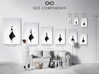 Size comparison chart in an interior setting. This helps you visualize the art's scale. Choose the perfect size for your space. See how different sizes look in a room. Make an informed decision. Find the right fit for your home.