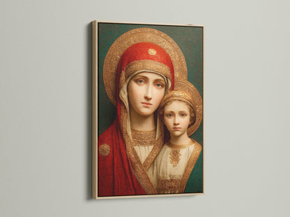 Sacred Mother Child Icon - Religious Art Print, Byzantine Style Portrait, Orthodox Icon Wall Art, Christian Home Decor, Spiritual Gift