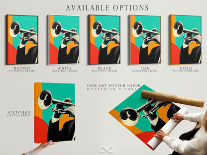 Explore available options for jazz trumpet artwork. Choose from stretched canvas prints fine art poster paper and floating frames. Tailor the artwork to your unique style. Perfect for music rooms or as a musician gift. Discover the ideal format to enhance your space today. Shop now.