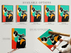 Available options for the Trumpet Player art. Choose from stretched canvas print fine art poster paper or floating frame. Customize your music room decor with our retro jazz wall art today.
