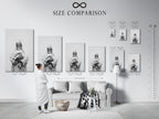 A size comparison chart is displayed in an interior setting. The chart shows various sizes of art prints. It helps visualize how the artwork will look in a room. The interior setting gives context to the sizes. Choose the perfect size for your space.