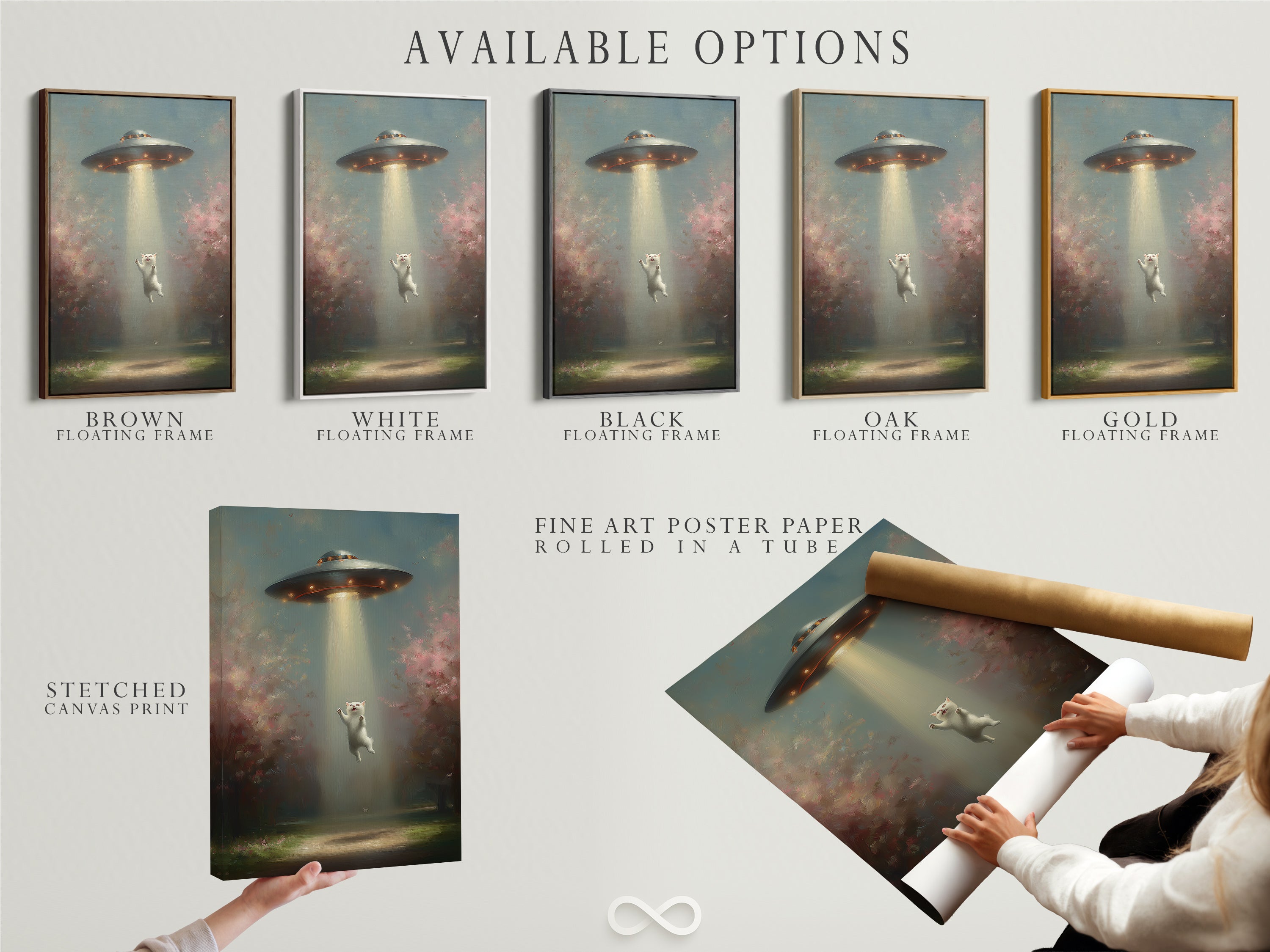 Available options include stretched canvas print fine art poster paper and floating frame. Customize your UFO Cat art to match your style. Find the perfect option for your home decor.