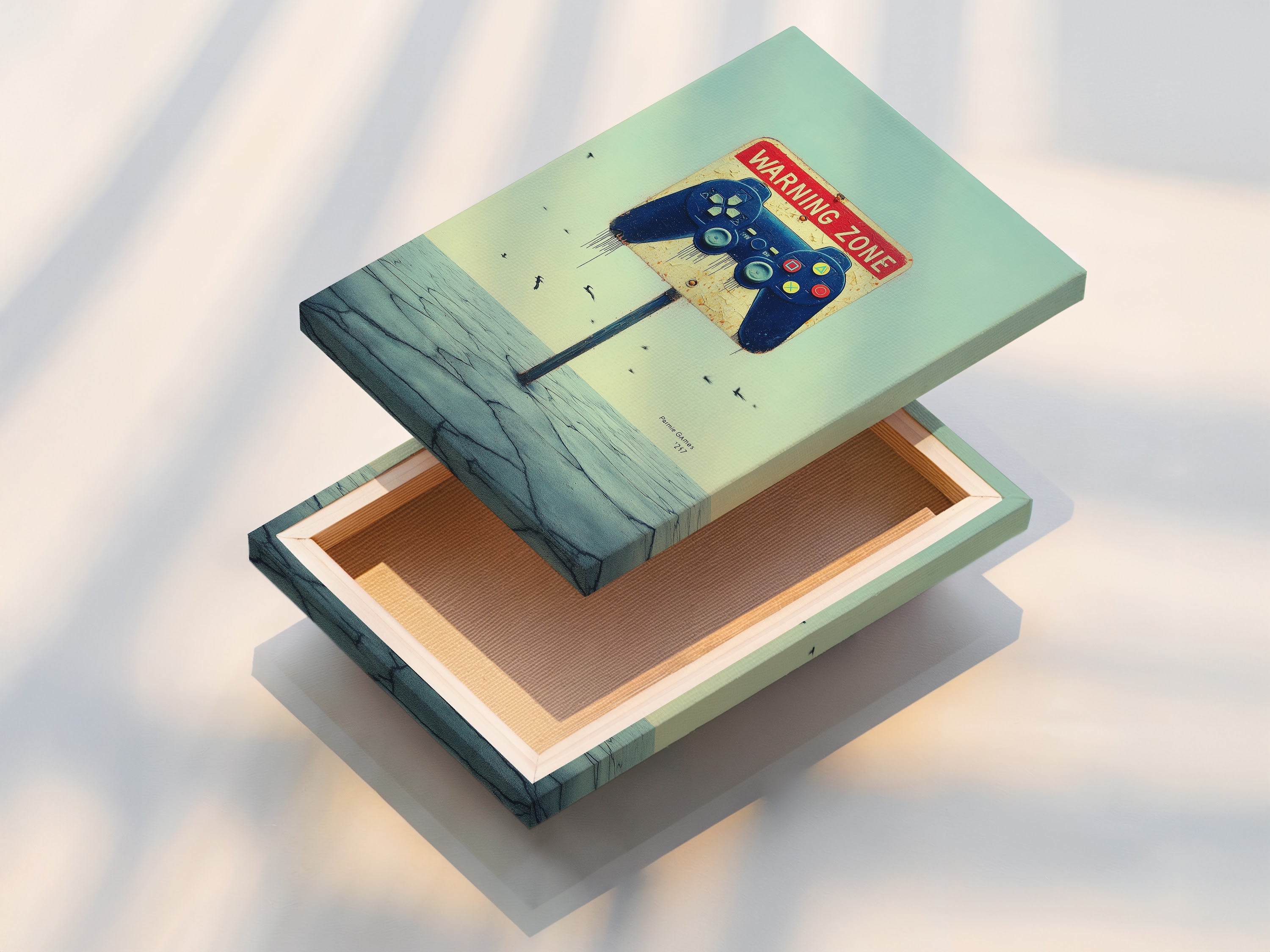 Stretched Gaming Zone canvas print. The gamer wall art is ready to hang. This gaming print is perfect for any room. It makes cool teen boy decor. The game room art transforms your space with style.