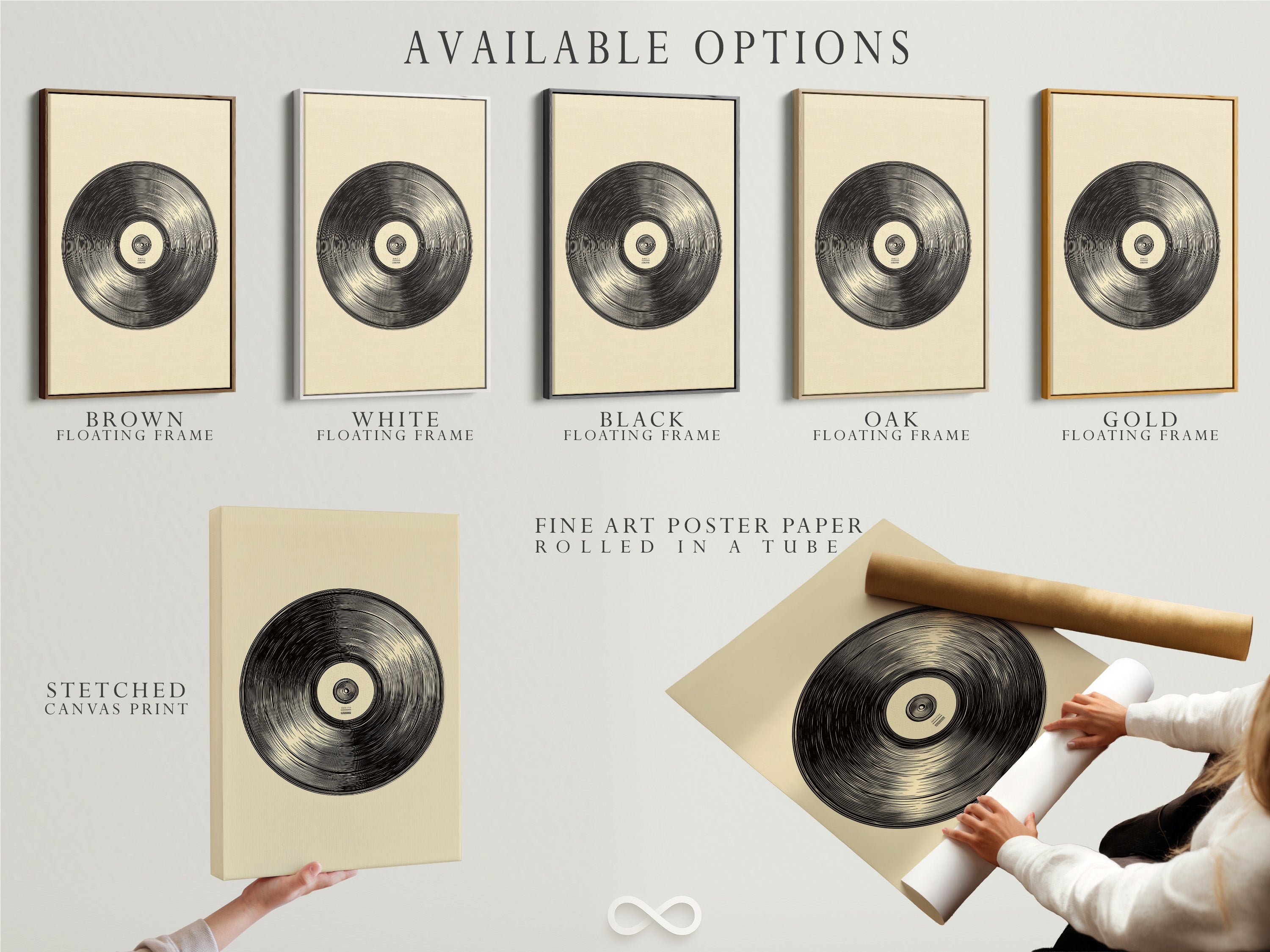 This displays available options for art prints. Options include stretched canvas print fine art poster paper and floating frame. Customize your artwork to fit your style. Find the perfect option for your artwork needs.