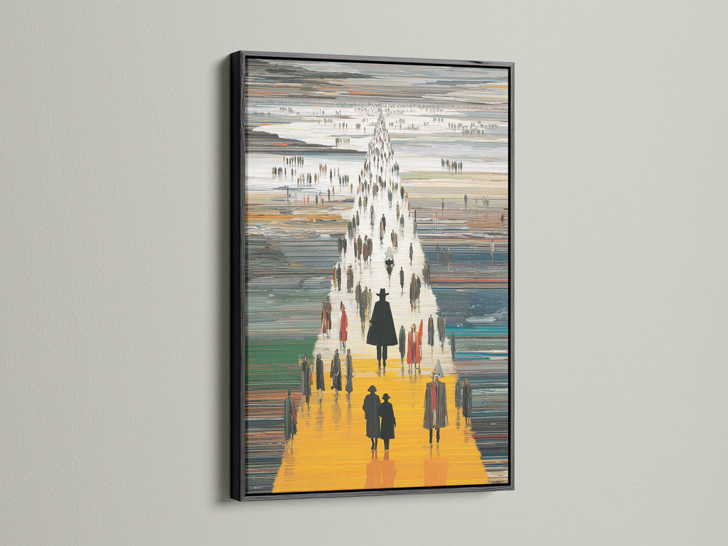 View the abstract figures canvas art in a sleek black frame. The silhouette wall art makes a bold statement. This contemporary print is perfect for urban styles. Enhance your modern home decor with this striking piece.