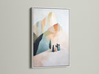 Beige and blue abstract mountain artwork in a white frame. Contemporary wall decor for minimalist and modern aesthetics. Perfect as living room or bedroom art. It is a beautiful piece.