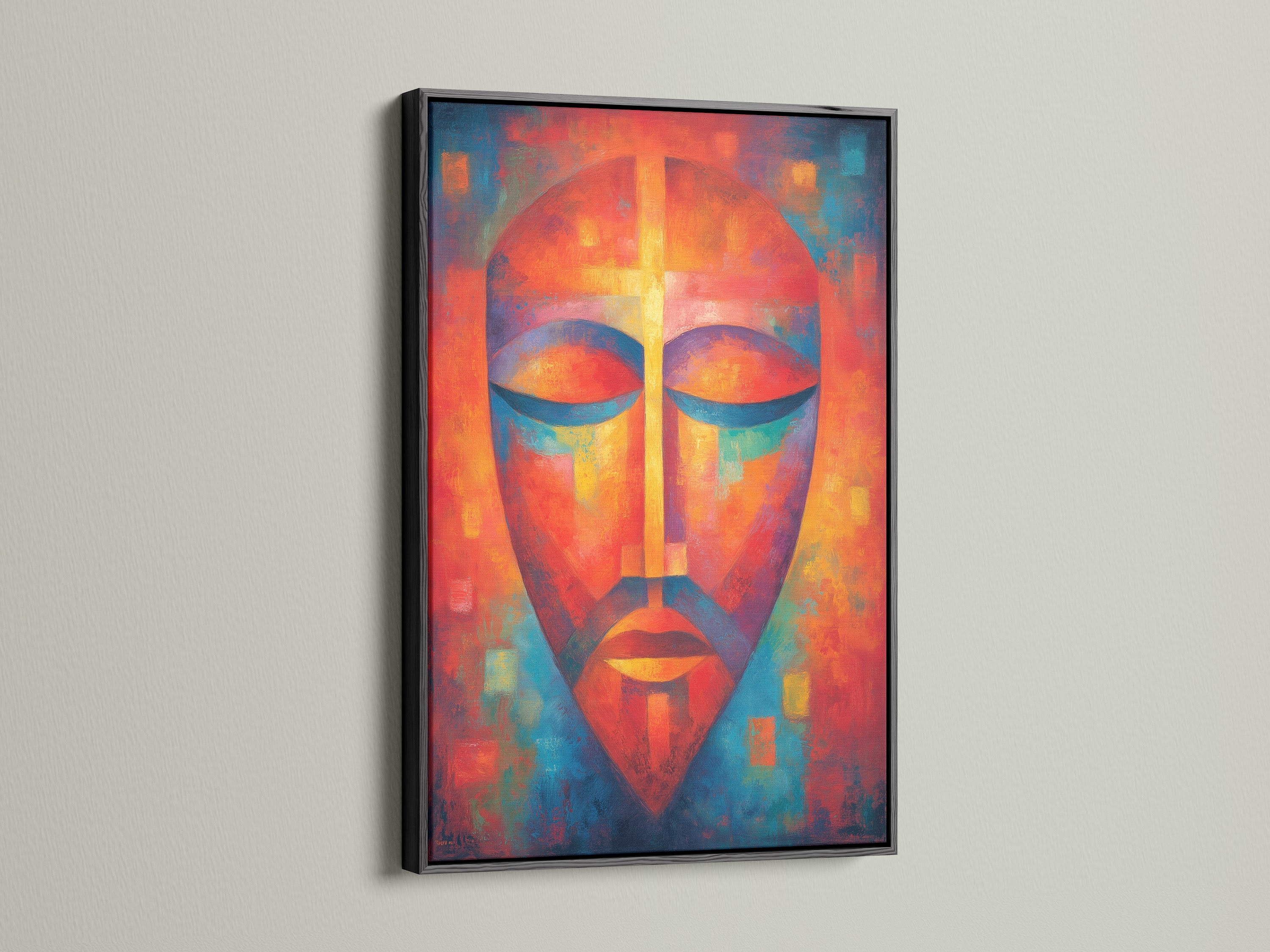 A bold artwork presented in a black frame. The black frame adds sophistication. It creates a striking contrast. This option works well with various art styles. Make a statement with this classic choice.