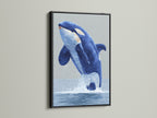 Make a statement with our Orca Whale art print in a sleek black frame. This striking piece showcases a captivating blue whale artwork. It is ideal for modern coastal wall decor. Elevate your home with our marine animal print. Shop now and bring the beauty of the ocean into your living room bedroom or office. Explore our collection today.