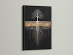 The striking Tree of Life artwork is presented in a black frame. This modern home decor piece adds sophistication to any space. The black frame accentuates the symbolic tree art making it a focal point. A perfect addition to clinics and offices.